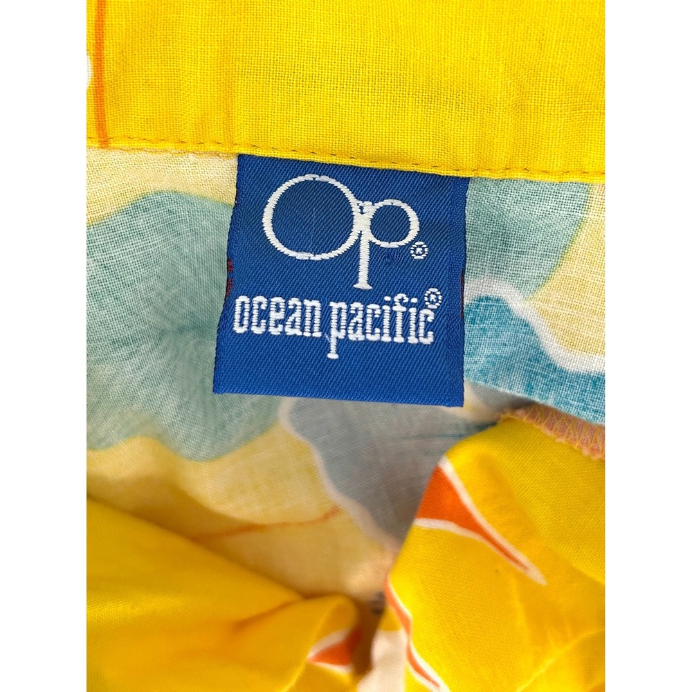 Vintage Ocean Pacific Mens Yellow Hawaiian Shirt Premier Fisher Price 87 - Picture 3 of 7